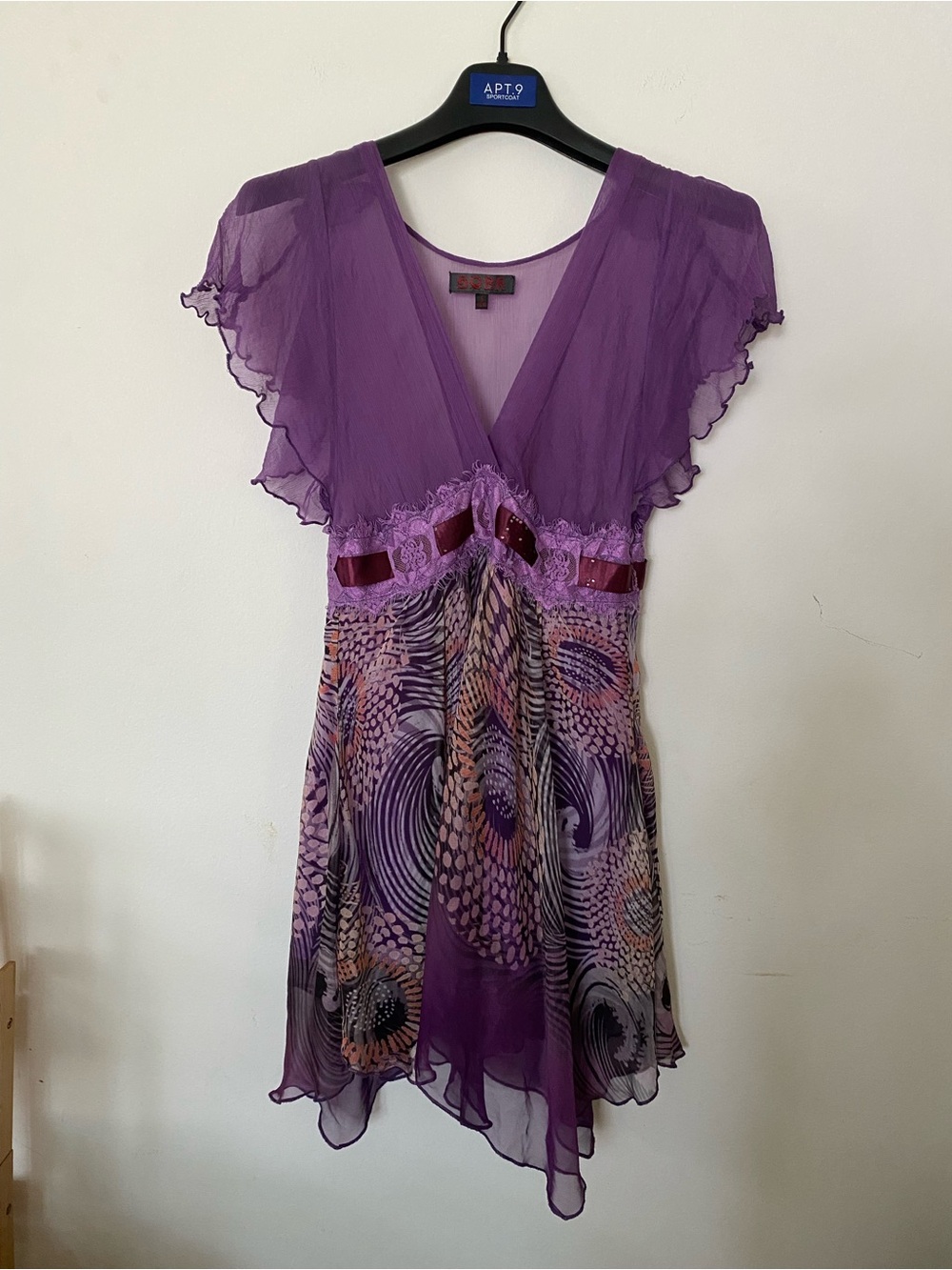 100%silk Purple Sheer Chiffon V-Neck Dress - Women Intimates & Sleepwear